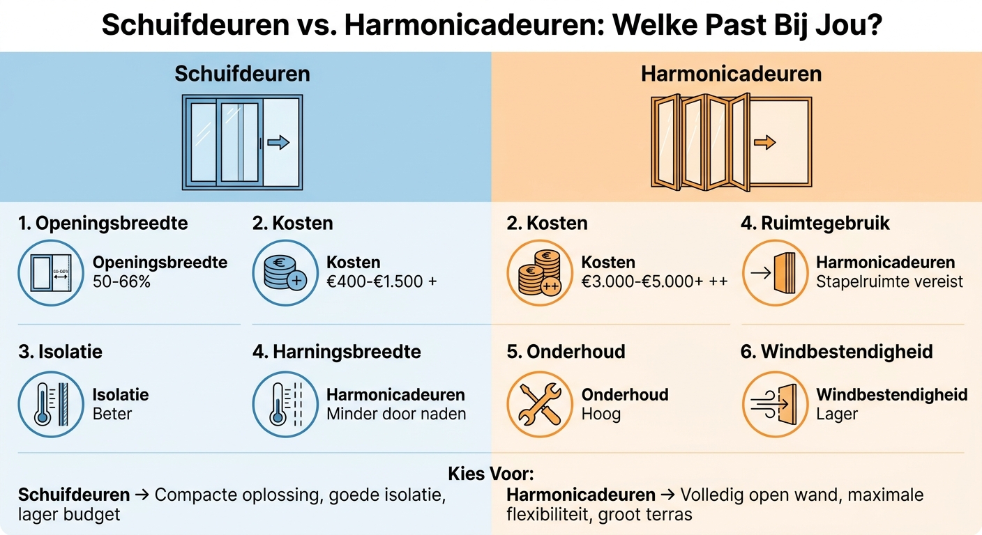 Schuifdeuren vs Harmonicadeuren vergelijking: kosten, isolatie en openingsbreedte