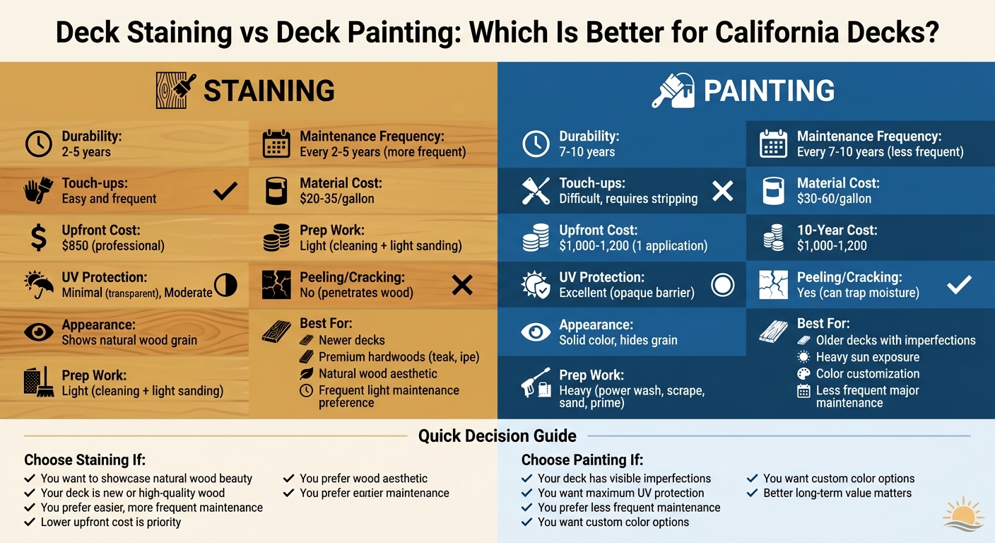 Deck Staining vs Painting Comparison Chart for California Homeowners