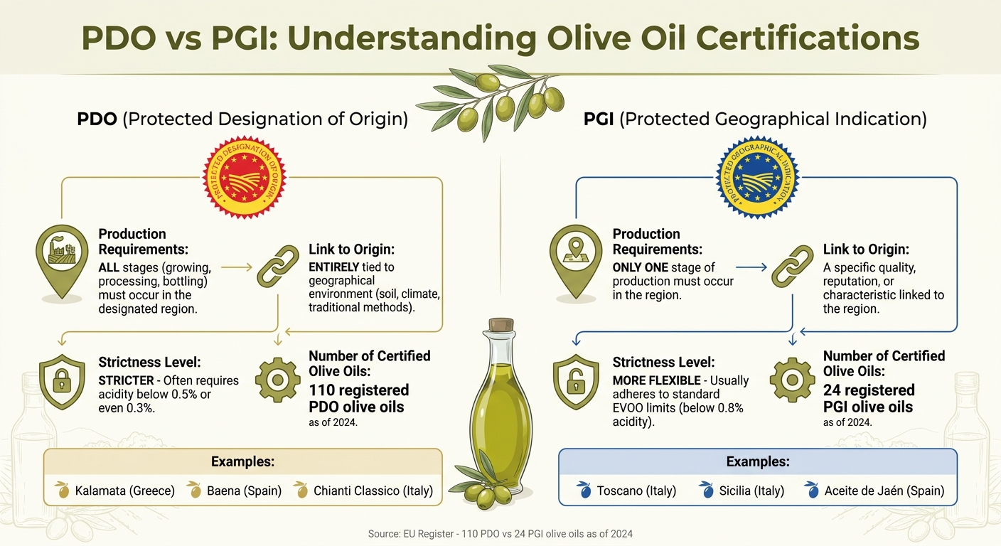 PDO vs PGI Olive Oil Certification Comparison Chart