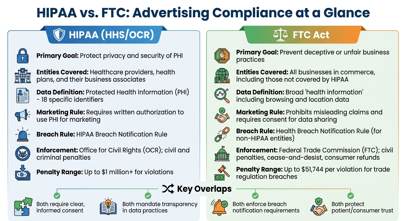 HIPAA vs FTC Advertising Compliance Requirements Comparison