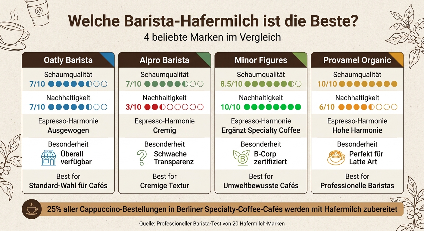 Barista-Hafermilch Vergleich: Oatly, Alpro, Minor Figures und Provamel im Test