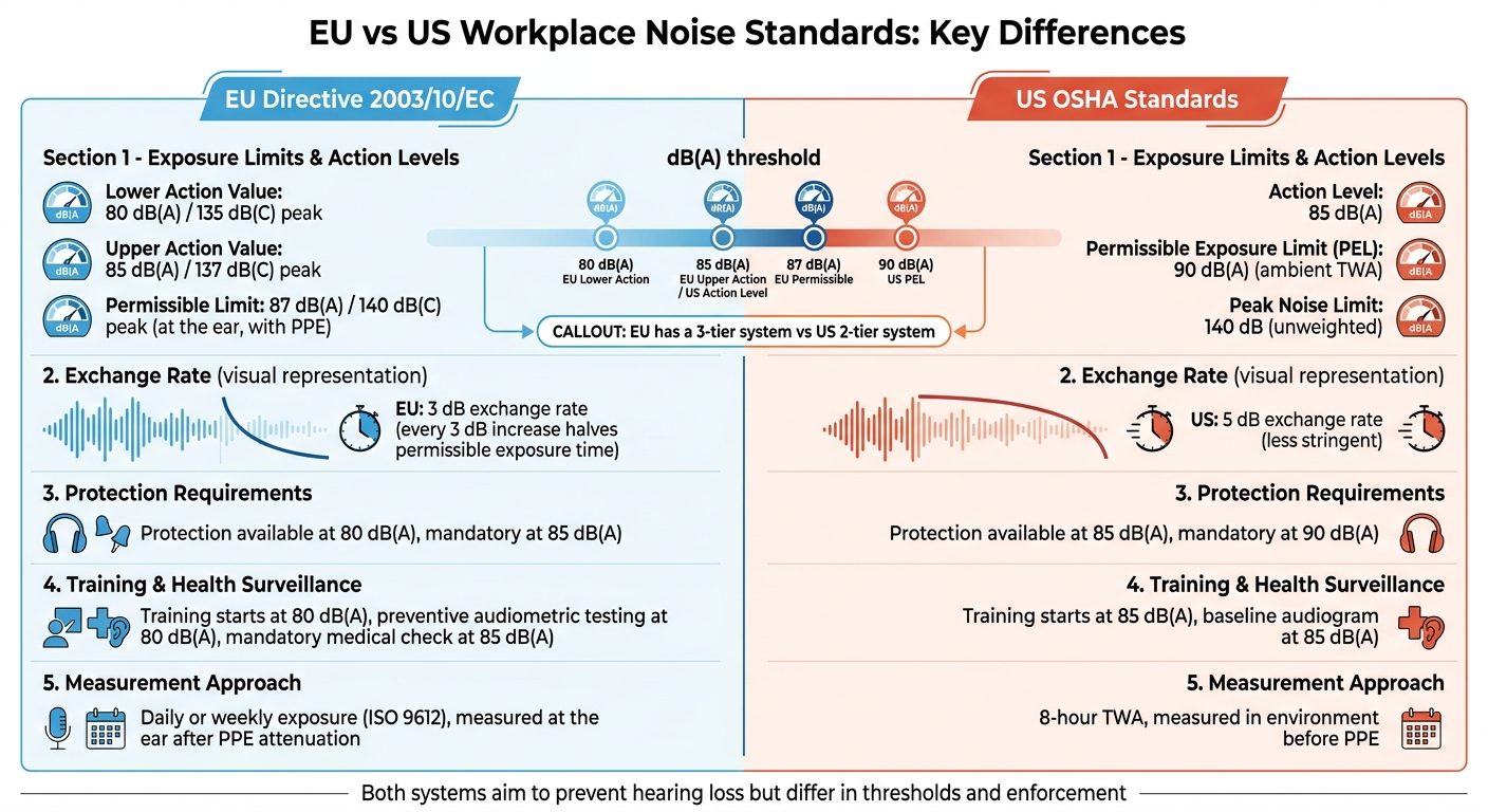 EU vs US Workplace Noise Exposure Standards Comparison Chart