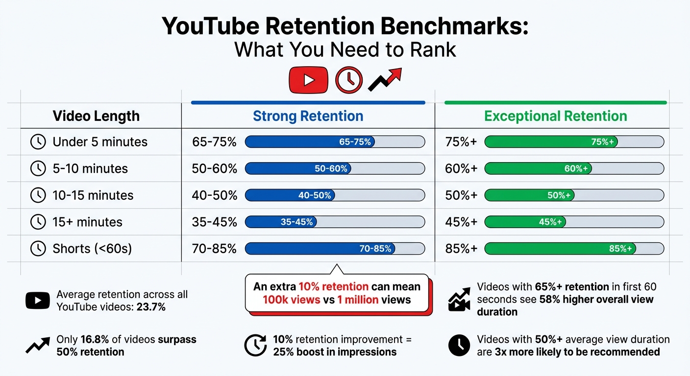YouTube Video Retention Benchmarks by Video Length