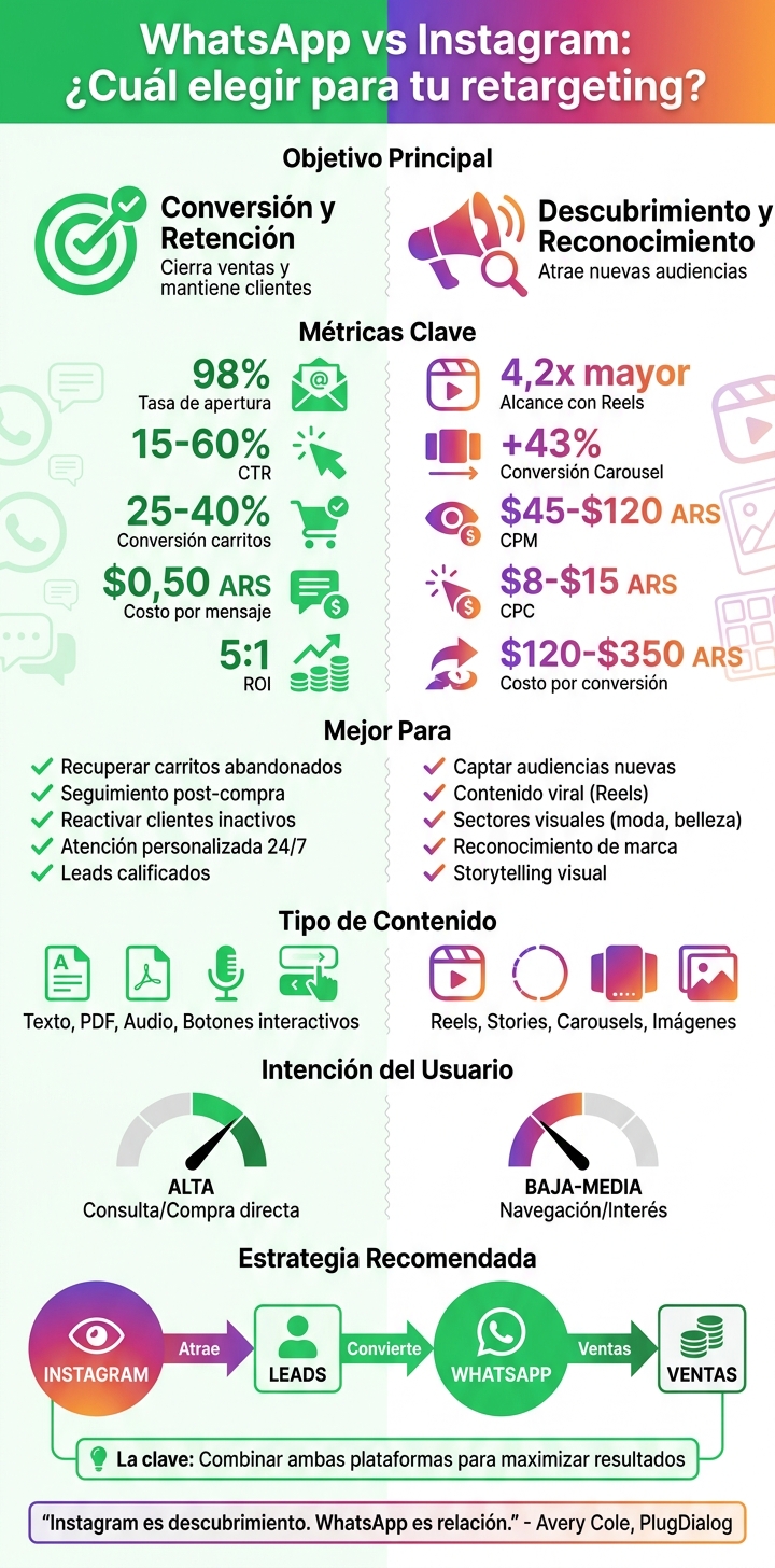 WhatsApp vs Instagram para Retargeting: Comparación de Métricas y Características
