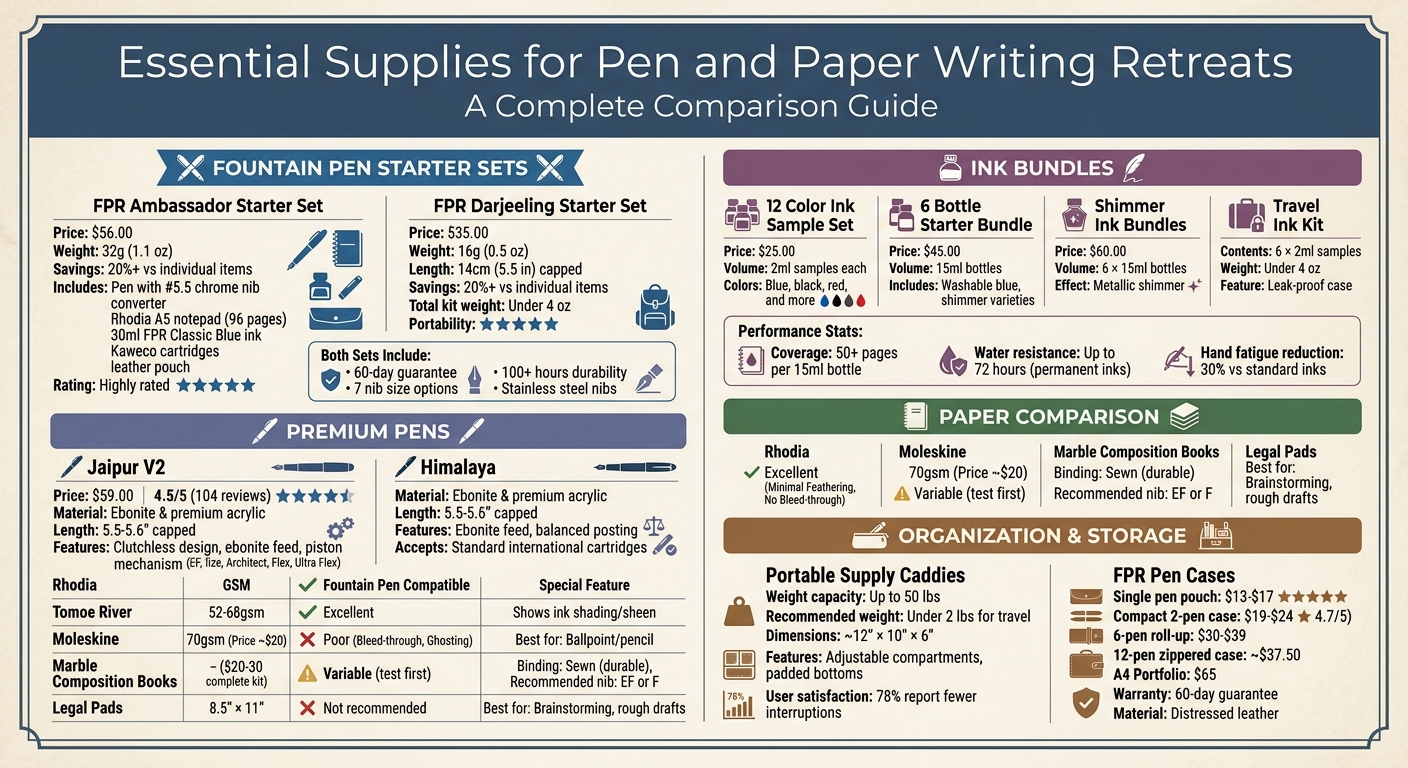 Fountain Pen Writing Retreat Supplies Comparison Guide