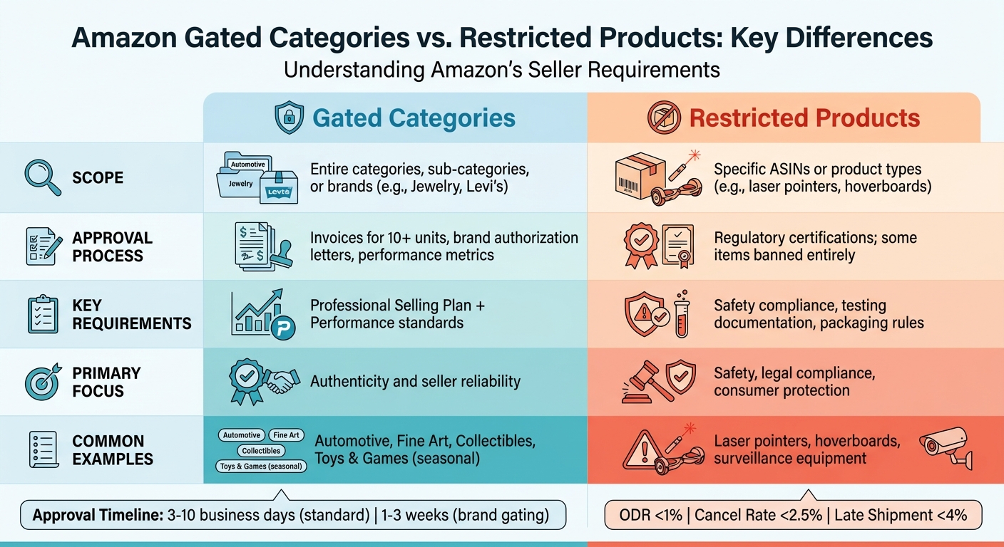 Amazon Gated Categories vs Restricted Products Comparison