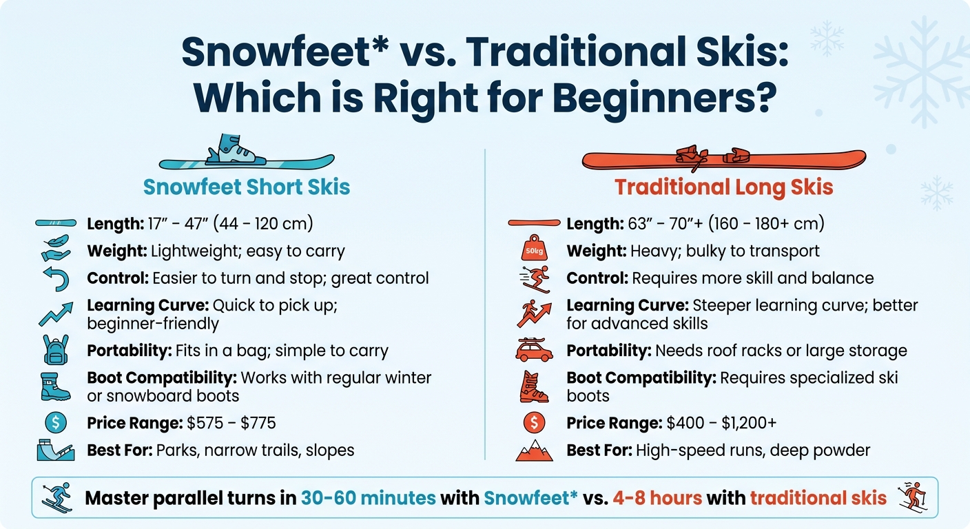 Snowfeet Short Skis vs Traditional Skis Comparison Chart