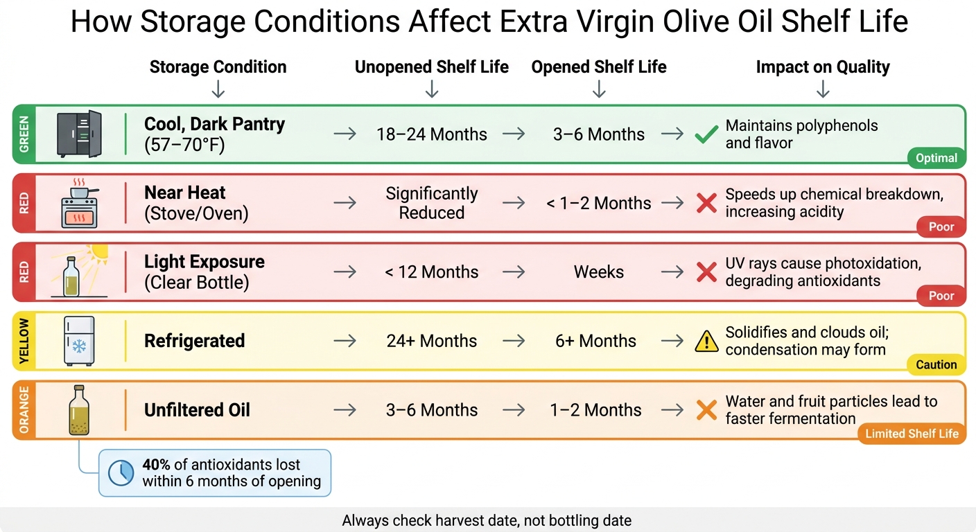 Extra Virgin Olive Oil Storage Conditions and Shelf Life Comparison