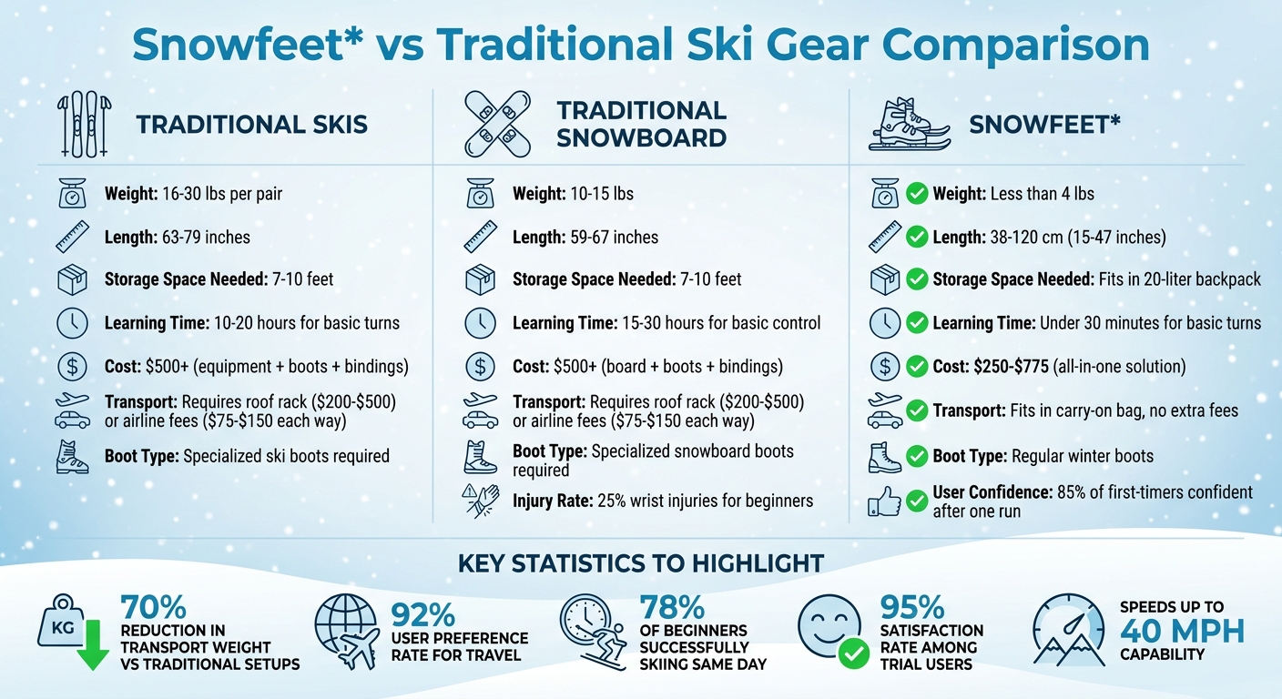 Snowfeet vs Traditional Ski Gear: Weight, Cost, and Learning Time Comparison