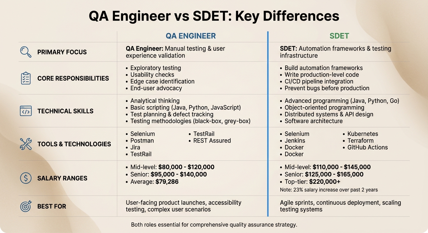 QA Engineer vs SDET: Roles, Skills, Salaries and Tools Comparison