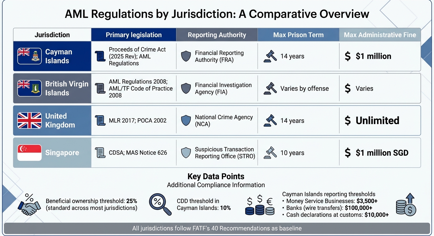 AML Regulations Comparison: Cayman Islands, BVI, UK, and Singapore
