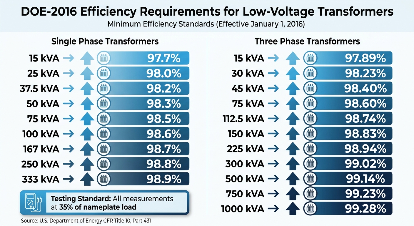 DOE-2016 Energy Efficiency Standards for Low-Voltage Transformers by kVA Rating