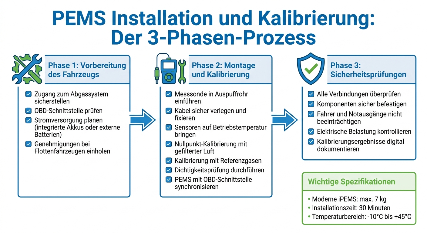 PEMS Installation und Kalibrierung: 3-Phasen-Prozess für Fahrzeugemissionsmessungen