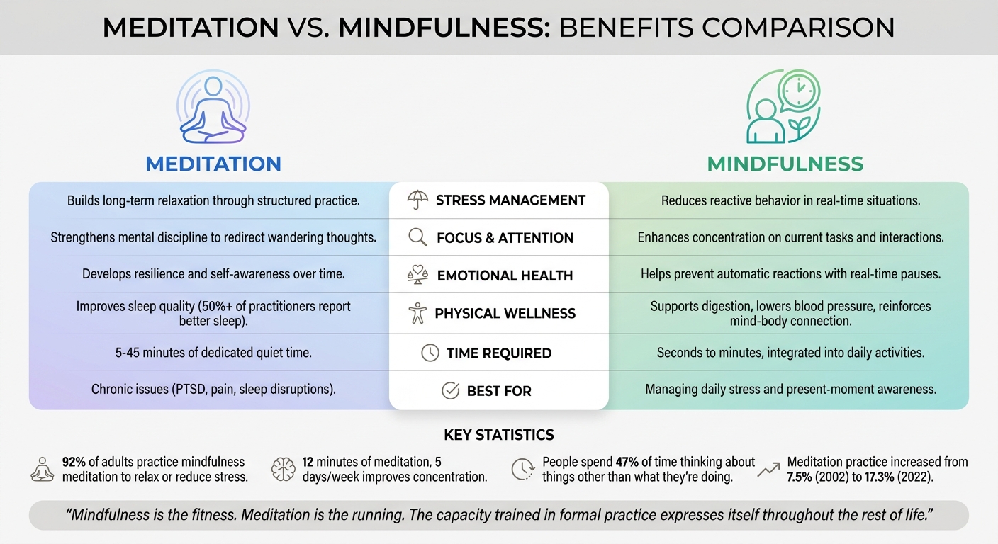 Meditation vs Mindfulness: Key Differences and Benefits Comparison