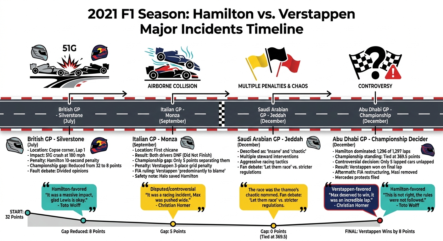 2021 F1 Season Hamilton vs Verstappen Key Incidents Timeline