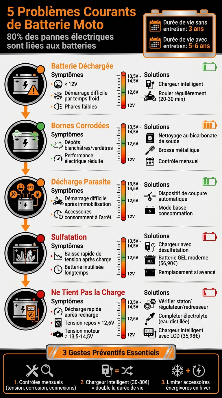 Guide des 5 problèmes courants de batterie moto et leurs solutions