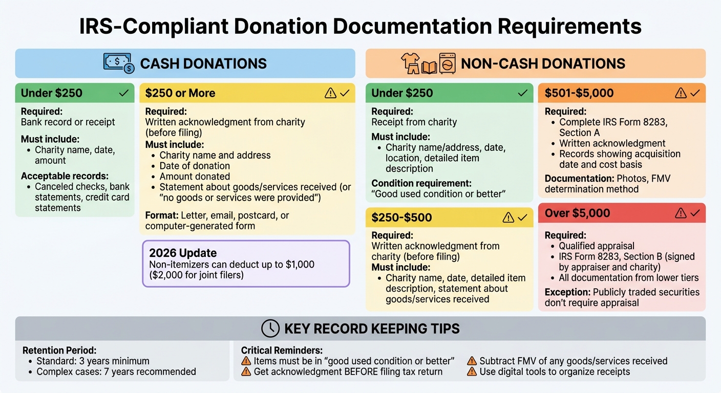 IRS Donation Documentation Requirements by Type and Value