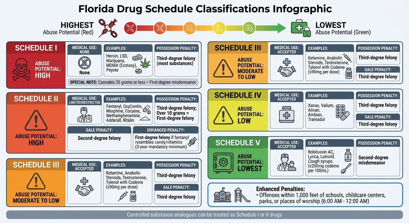Florida Drug Schedule Classifications: Abuse Potential, Medical Use, and Penalties