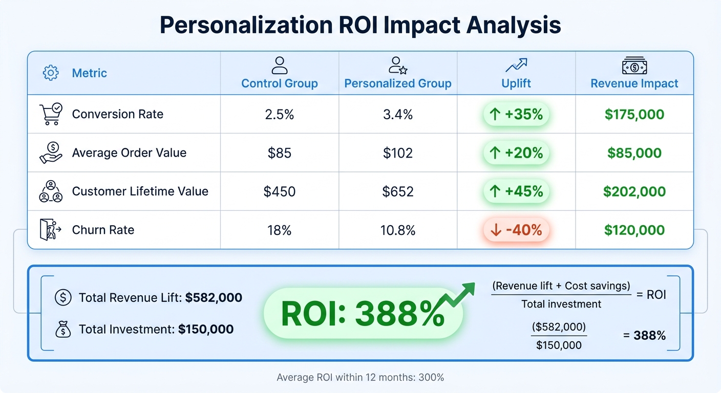 Personalization ROI Metrics Impact Table: Control vs Personalized Performance