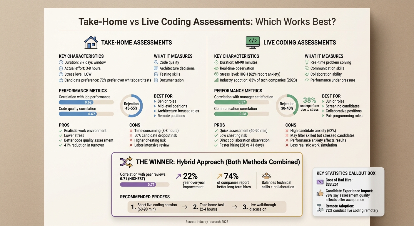 Take-Home vs Live Coding Assessments: Complete Comparison for Developer Hiring