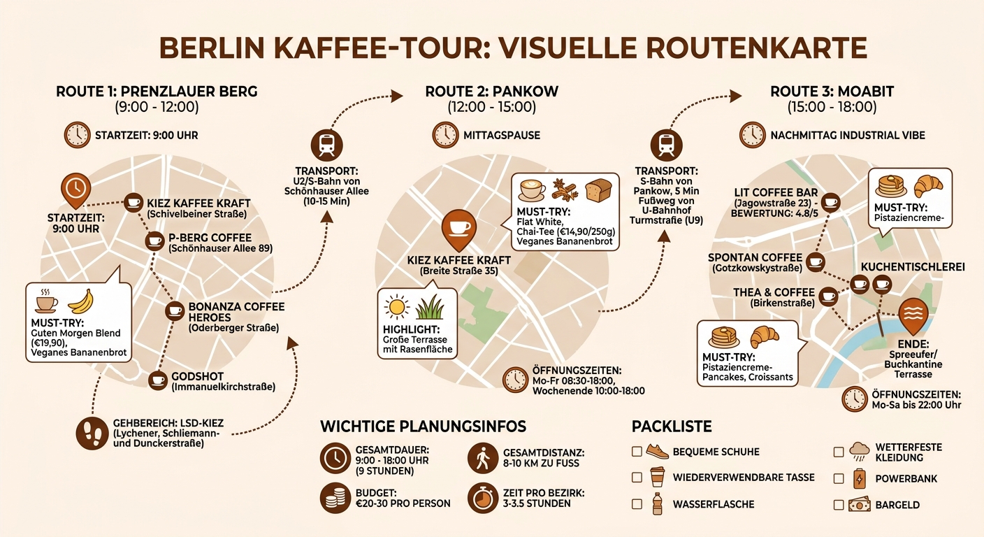 Berlin Coffee Tour Route Map: Prenzlauer Berg, Pankow & Moabit