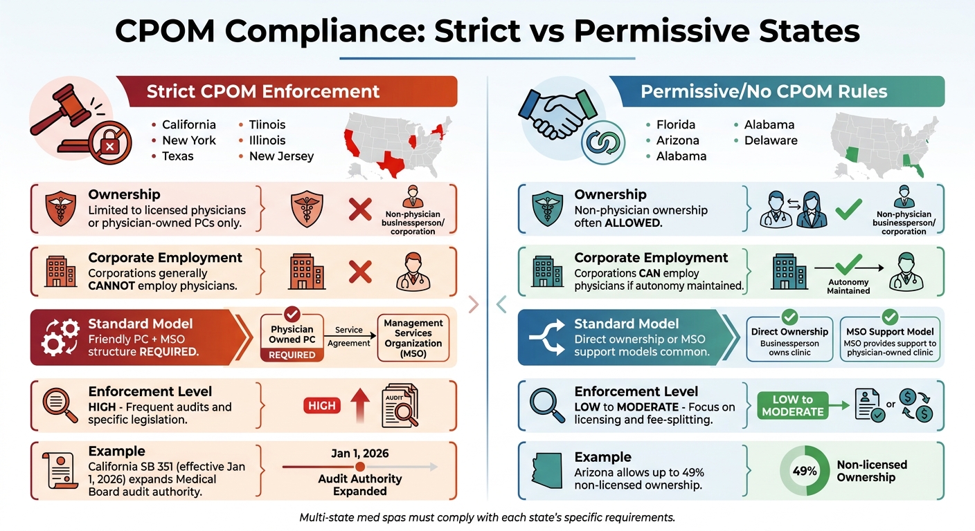 CPOM Compliance Requirements: Strict vs Permissive States for Med Spas