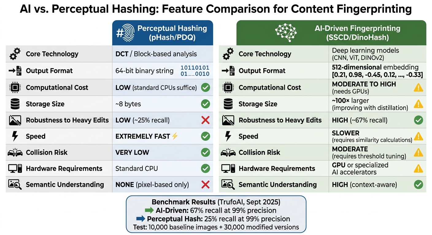 AI vs Perceptual Hashing: Feature Comparison for Content Fingerprinting