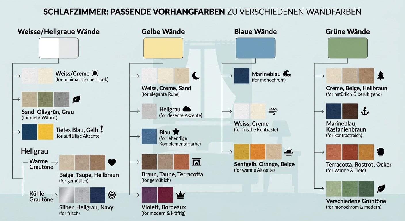 Vorhangfarben für Schlafzimmer: Kombinationen mit verschiedenen Wandfarben