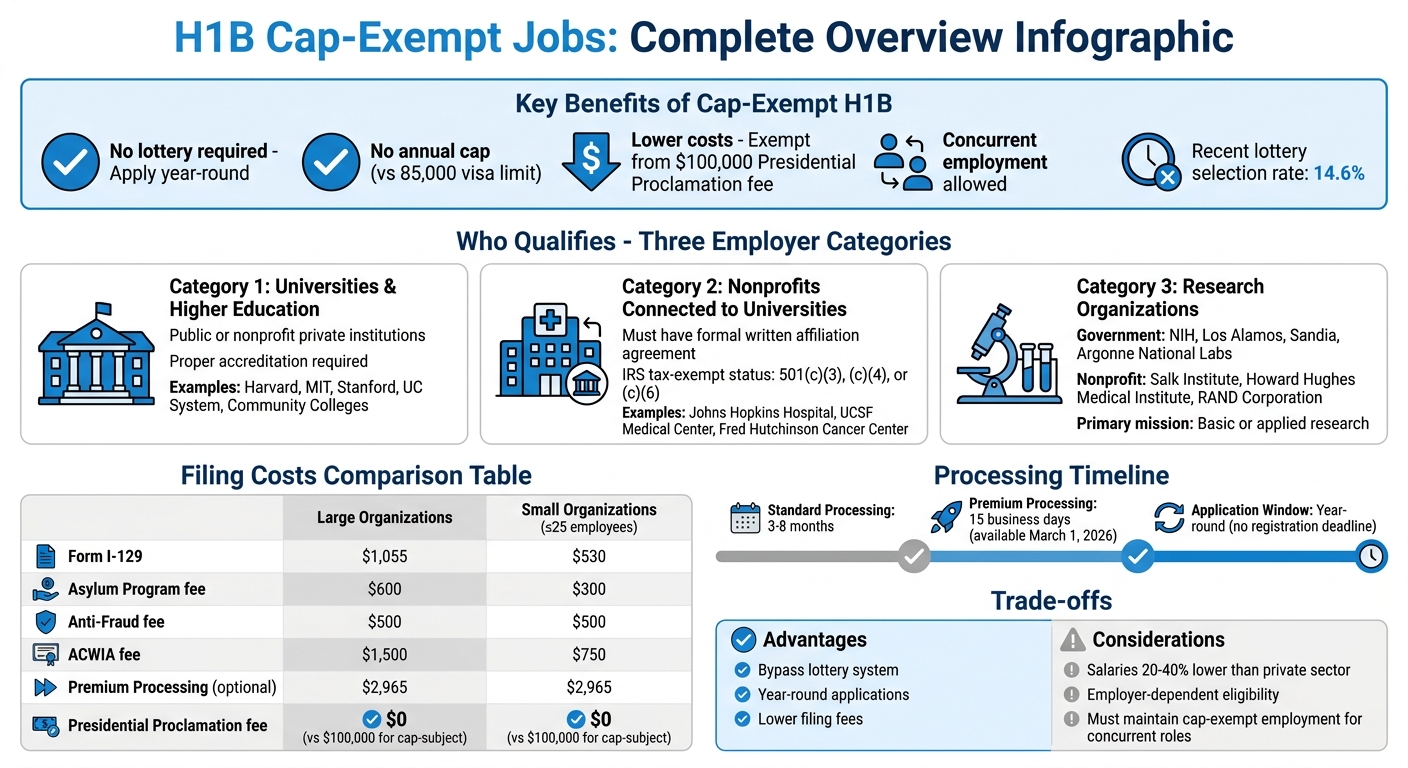 H1B Cap-Exempt vs Cap-Subject Comparison: Employer Types, Benefits, and Filing Costs