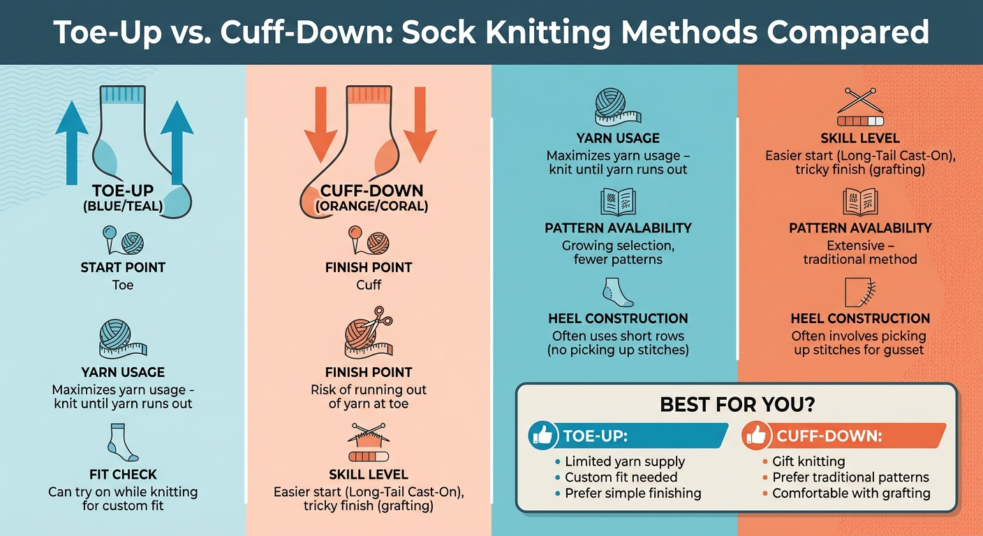Toe-Up vs Cuff-Down Sock Knitting Methods Comparison Chart