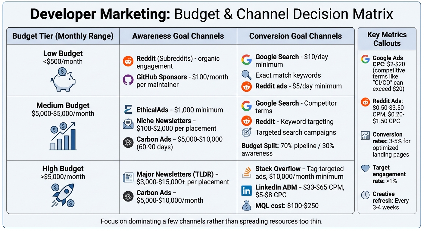 Developer Marketing Budget Allocation Guide by Tier and Goal