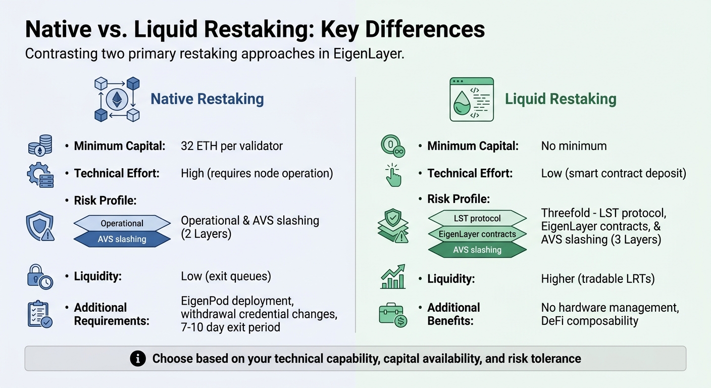 Native vs Liquid Restaking Comparison: Capital Requirements, Risk Profiles, and Liquidity