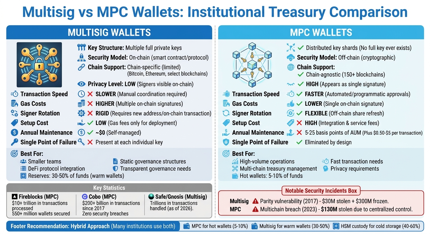 Multisig vs MPC Wallets: Complete Feature Comparison for Institutional Treasury