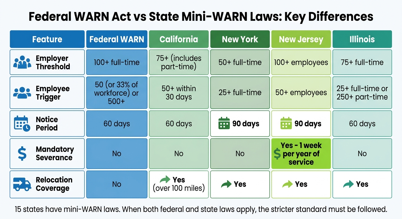 Federal WARN Act vs State Mini-WARN Laws Comparison Chart