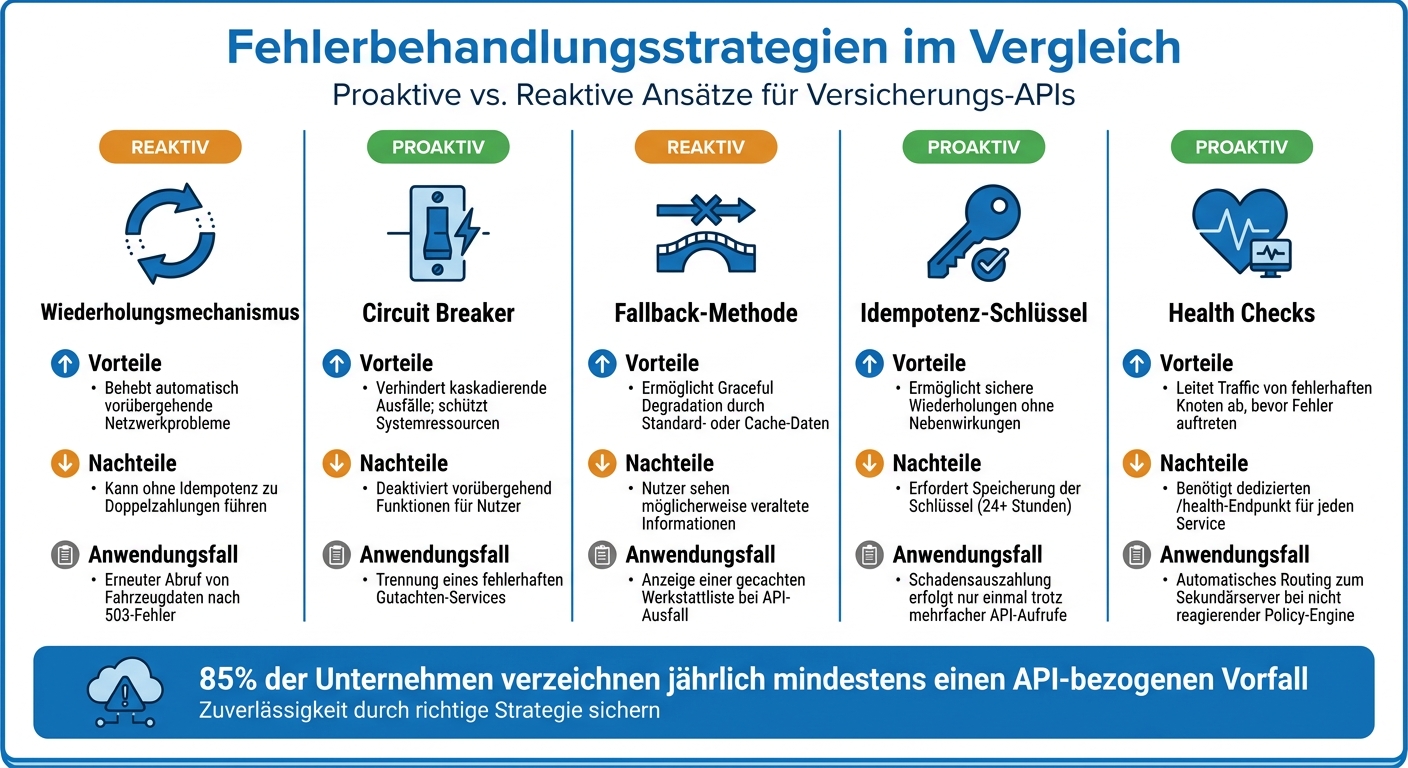 API-Fehlerbehandlungsstrategien für Versicherer: Vergleich von 5 Methoden
