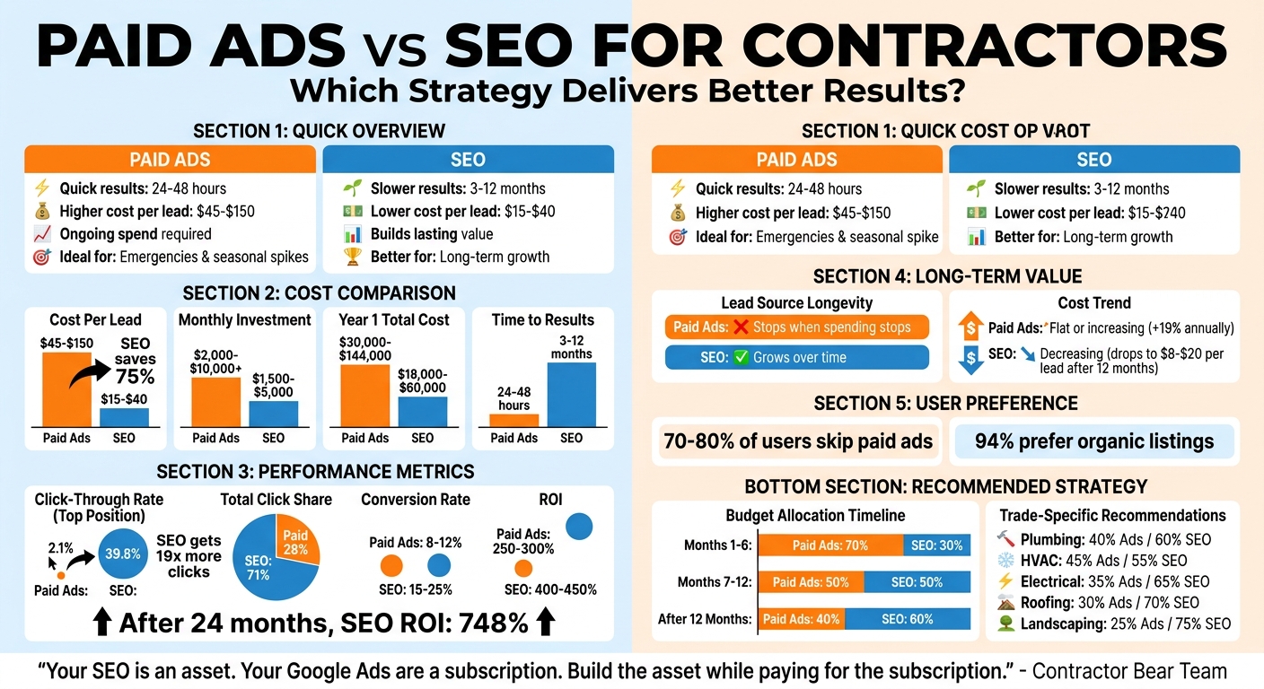 Paid Ads vs SEO for Contractors: Cost, ROI and Performance Comparison