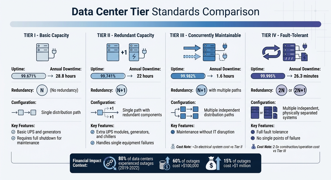 Data Center Tier Standards: Uptime, Downtime, and Redundancy Comparison