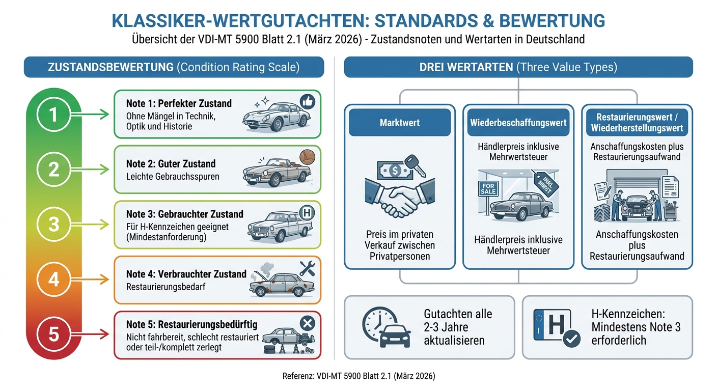 Oldtimer-Zustandsbewertung: Notenskala 1-5 und Wertarten im Überblick