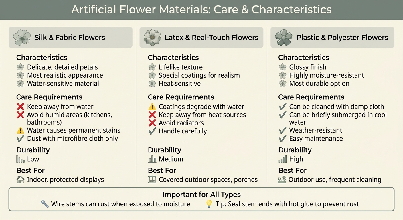 Artificial Flower Materials Care Guide Comparison Chart
