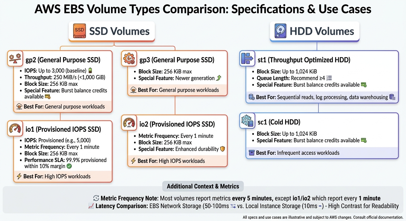 AWS EBS Volume Types Comparison: Performance Specs and Use Cases