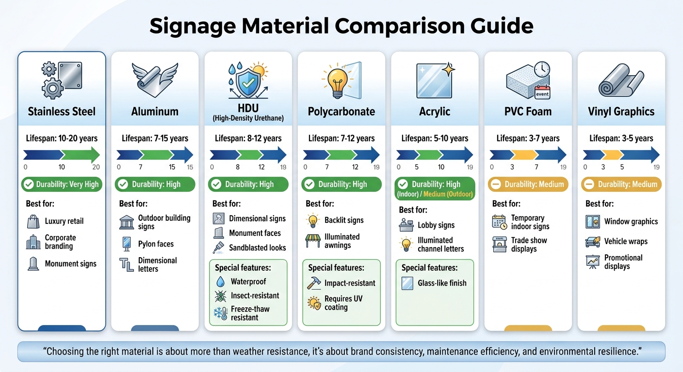 Signage Material Comparison Guide: Durability, Lifespan, and Applications