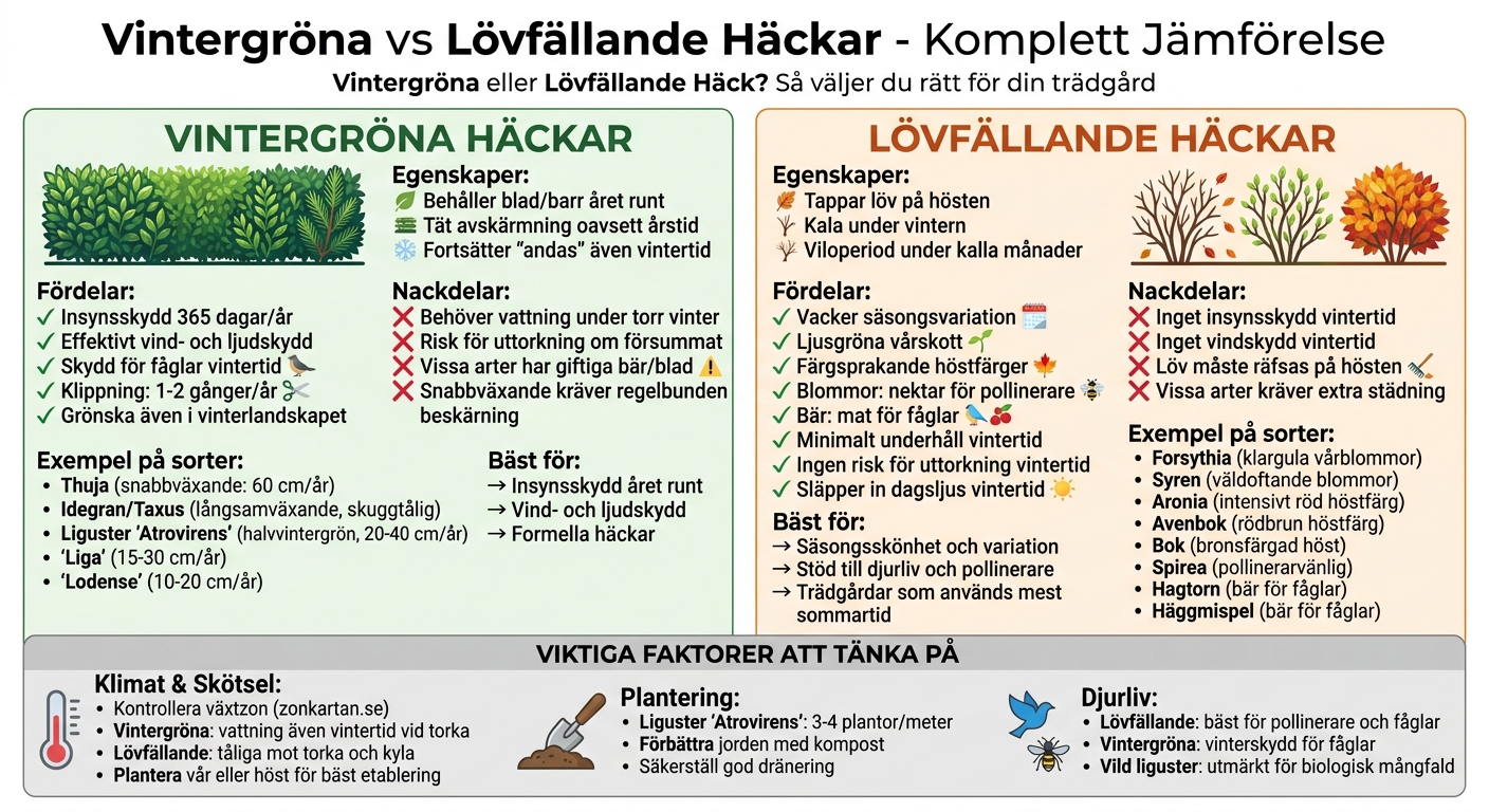 Jämförelse mellan vintergröna och lövfällande häckar
