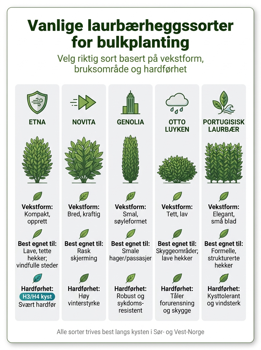 Sammenligning av laurbærheggssorter for store prosjekter i Norge