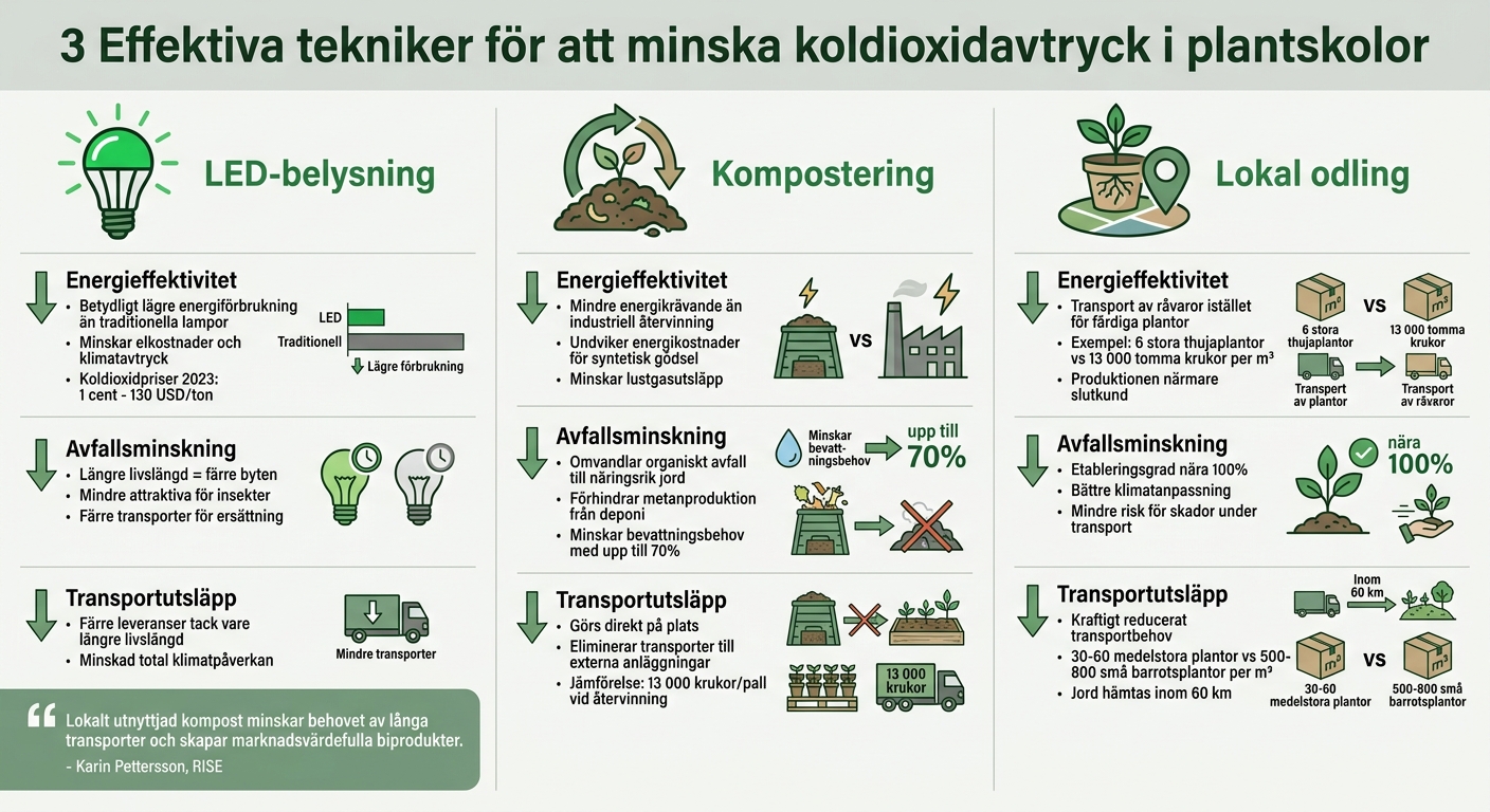 Jämförelse av tre tekniker för att minska koldioxidavtryck i plantskolor