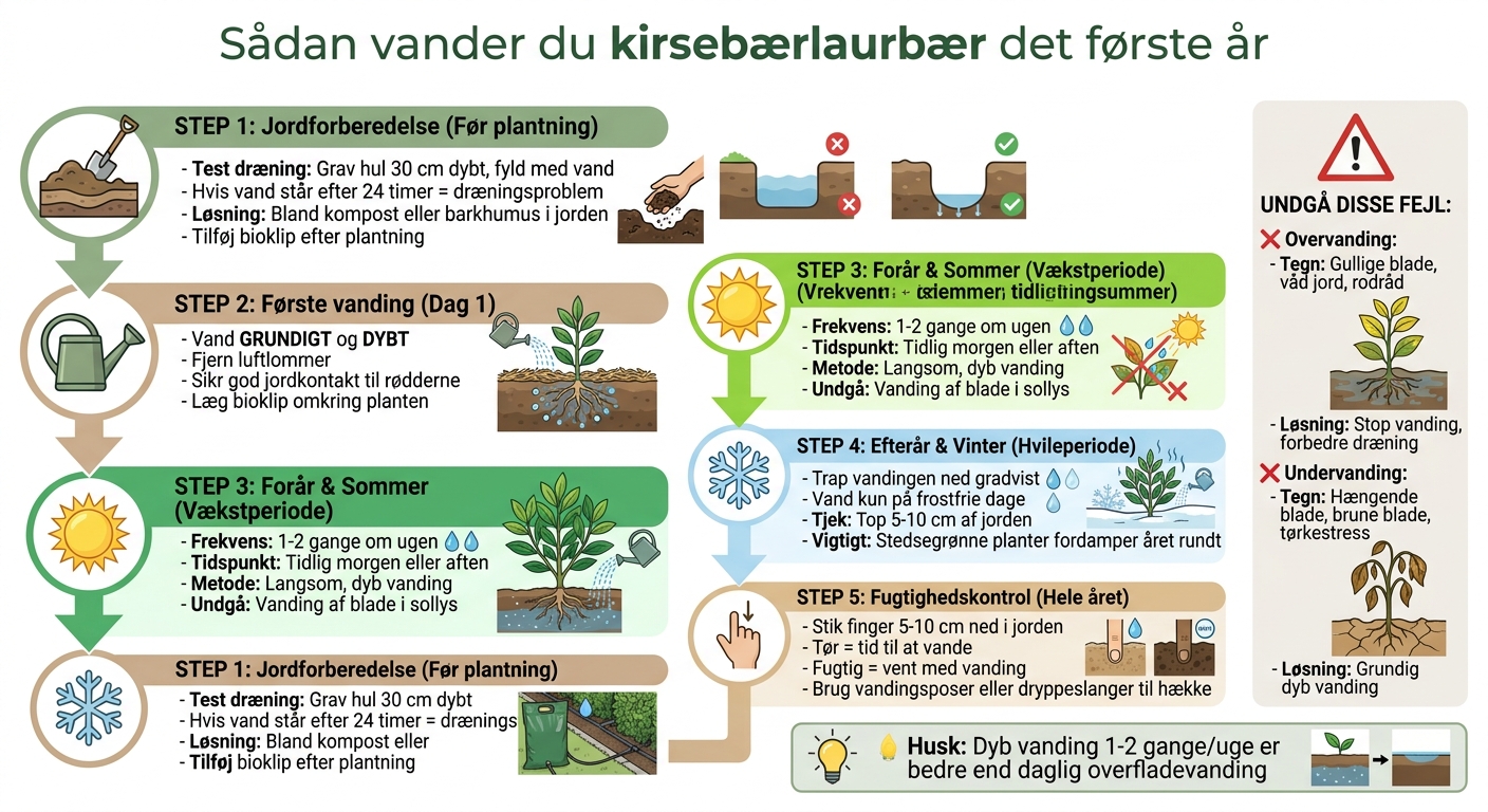 Vandingsplan for kirsebærlaurbær første år - trin for trin guide