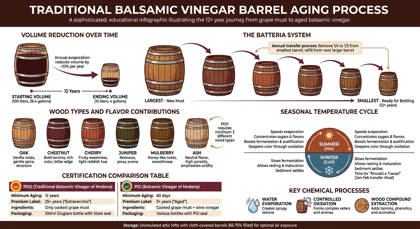 Traditional Balsamic Vinegar Barrel Aging Process and Batteria System