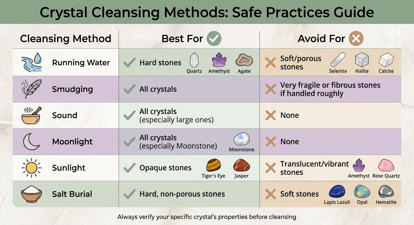 Crystal Cleansing Methods Guide: Best Practices and Safety Chart