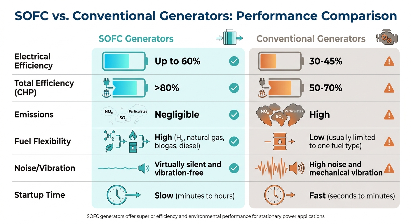 SOFC vs Conventional Generators: Efficiency and Emissions Comparison