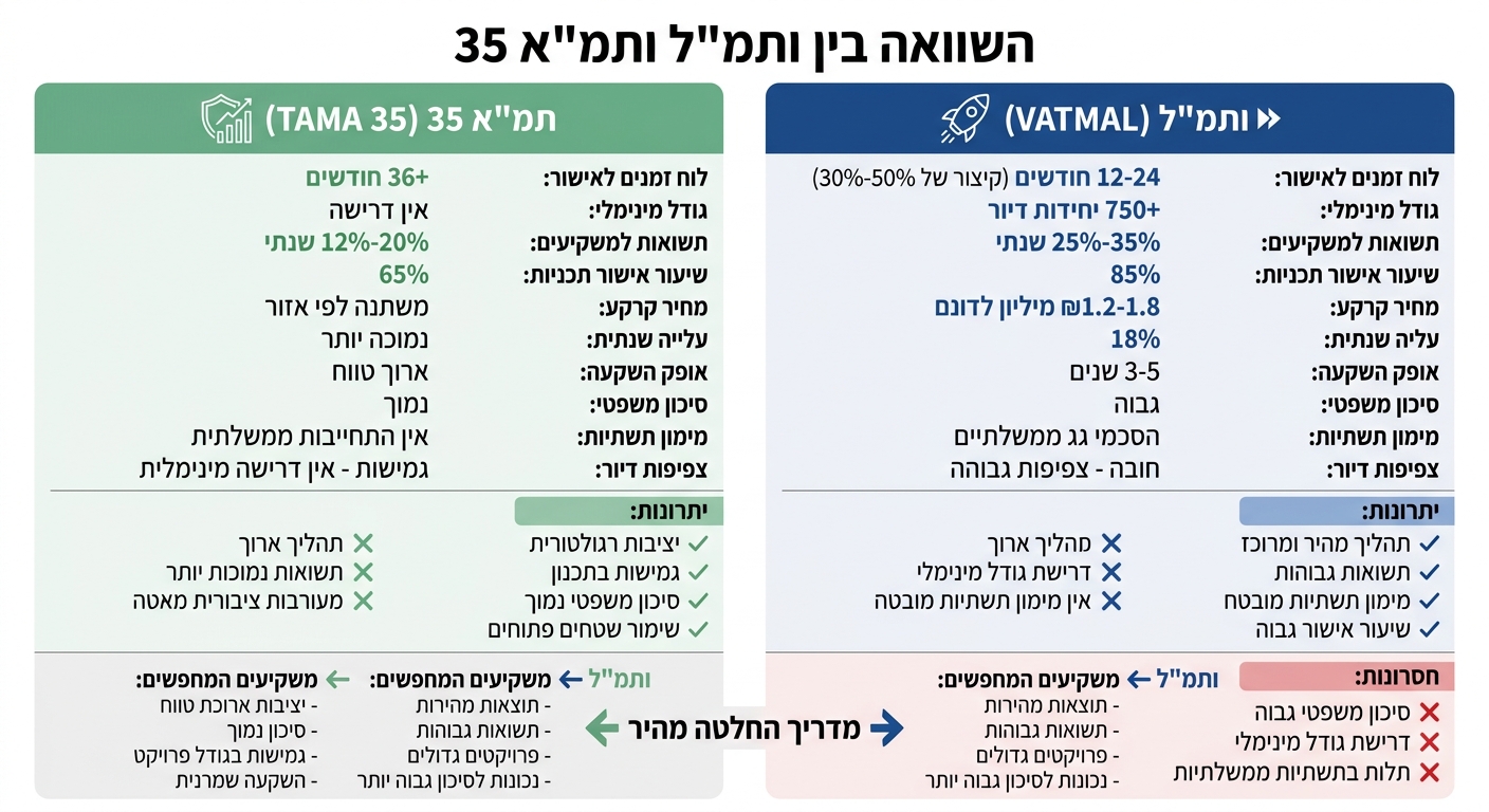 השוואה בין ותמ״ל לתמ״א 35: לוחות זמנים, תשואות וסיכונים