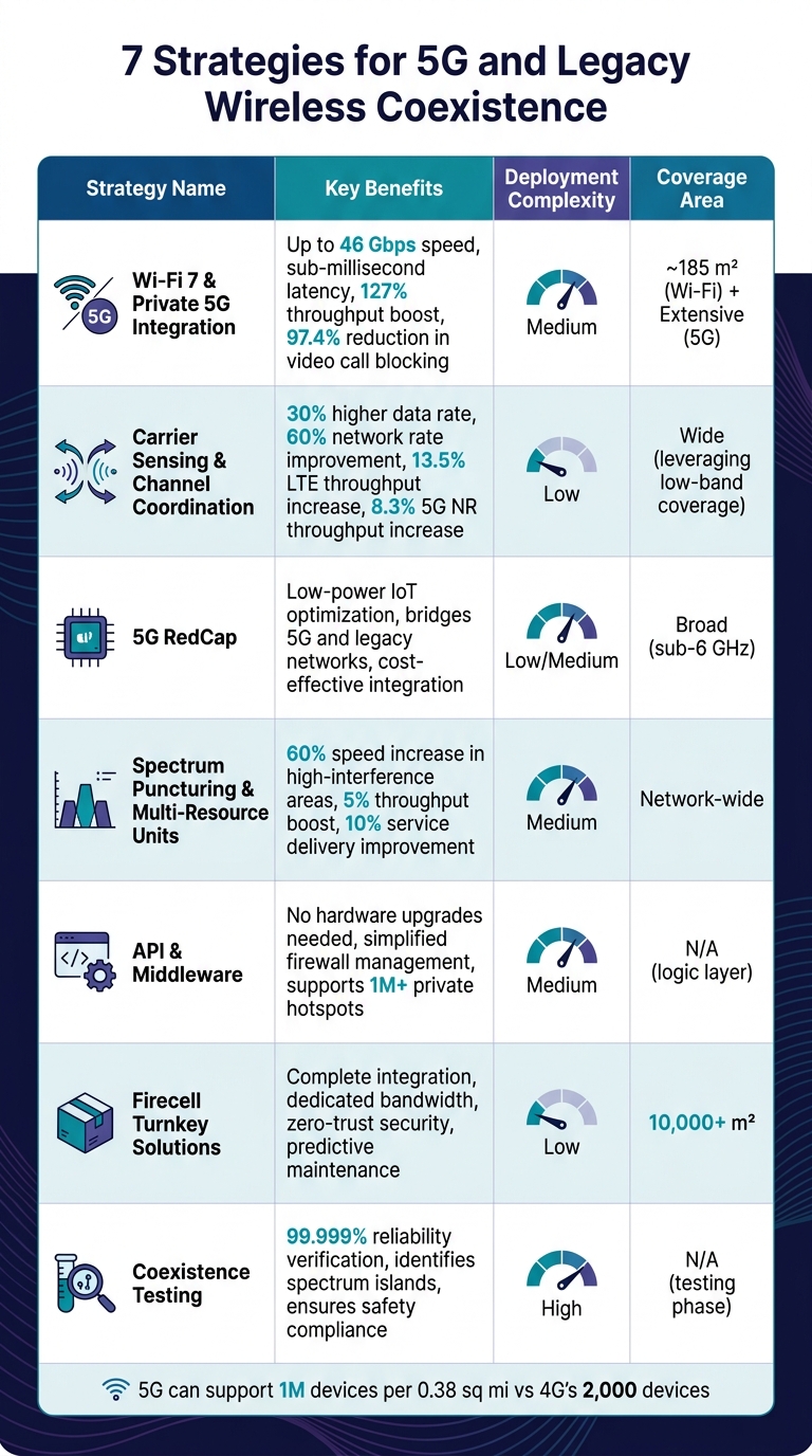 5G and Legacy Wireless Coexistence Strategies Comparison